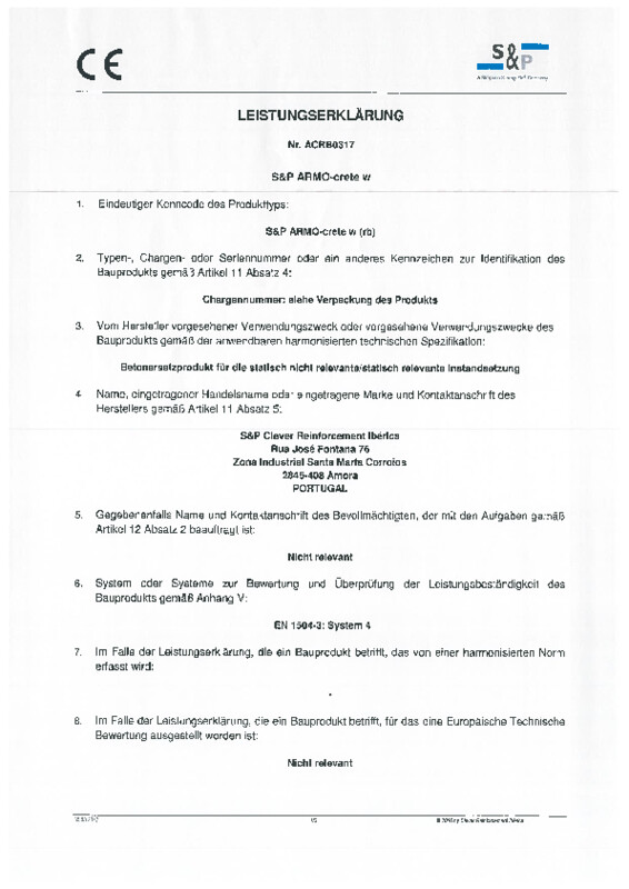 Leistungserklärung S&P ARMO-crete® w (DOP)